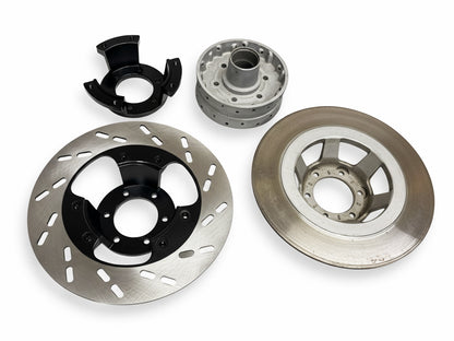 MZ ETZ 150 250 251 301 gelochte 280mm Scheibenbremse mit Aufnahme für originale Radnabe - Komplettset